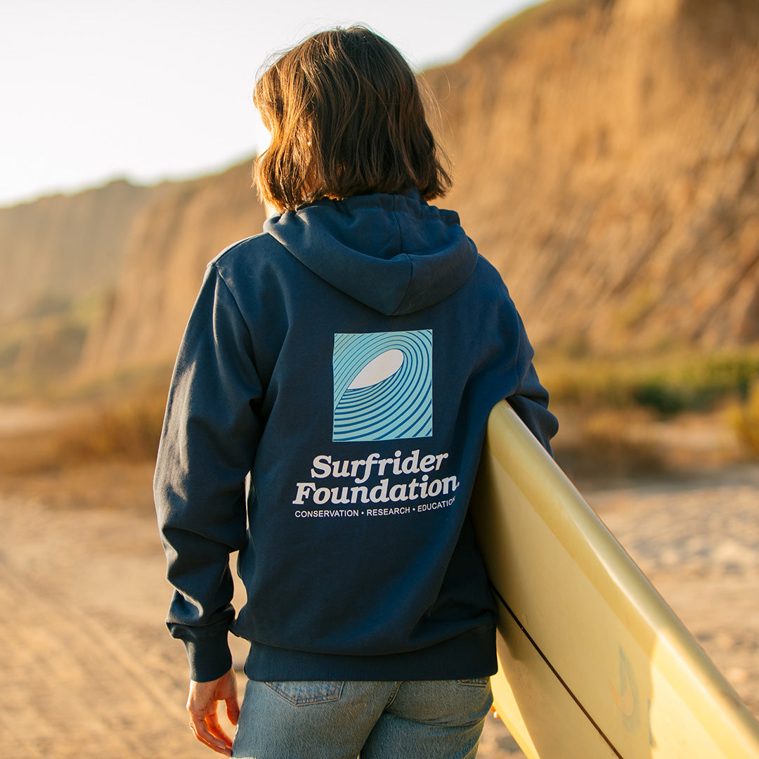 Surfrider hoodie worn by surfer