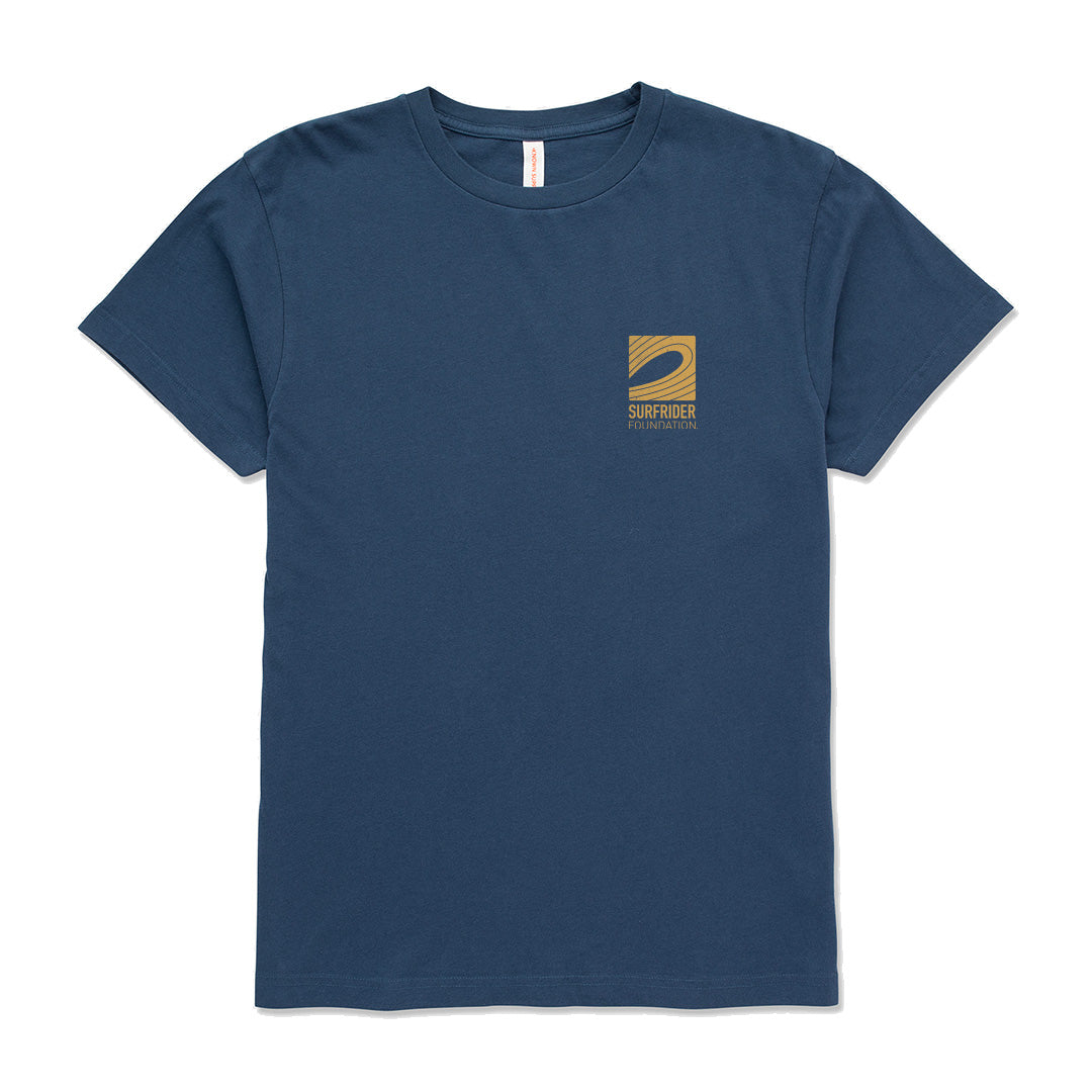 Front view of tshirt has a yellow graphic in the corner.