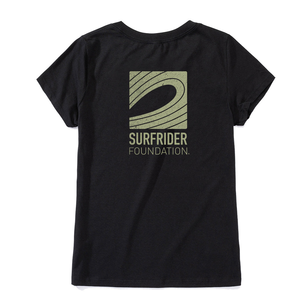 Back graphic detail of Surfrider Foundation Logo on tee.