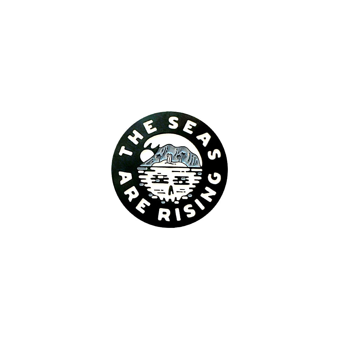 Rising Seas black and white enamel pin. 