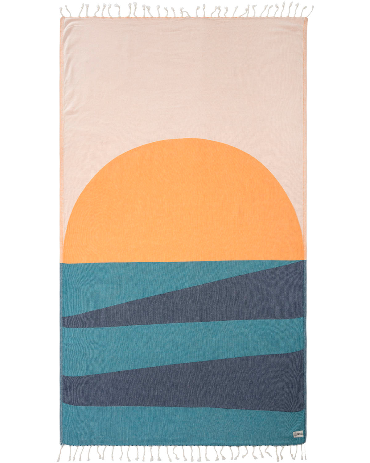 Back view of Sand cloud geo sunset towel. 