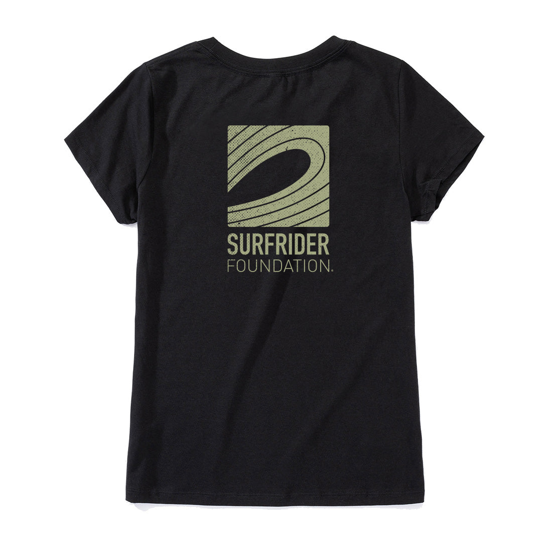 Back graphic detail of Surfrider Foundation Logo on tee. 
